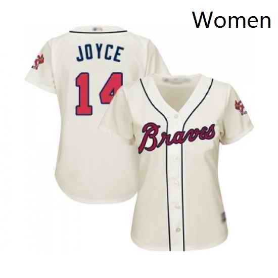 Womens Atlanta Braves 14 Matt Joyce Replica Cream Alternate 2 Cool Base Baseball Jersey